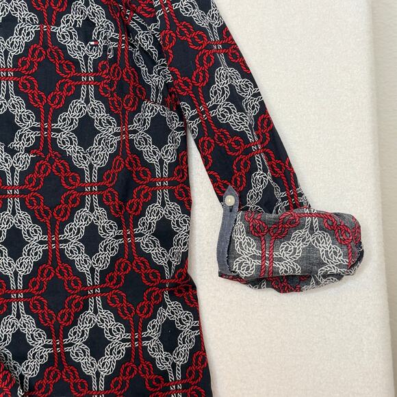 Tommy Hilfiger Abstract Roll Tab Sleeve Cotton Utility Shirt Sz L Preppy Coastal - Picture 4 of 10
